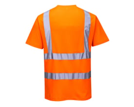Bagside af Portwest S170 High-Vis T-shirt i orange str. 2XL, med synlige reflekterende bånd i klasse 2.