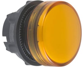 Schneider Electric Harmony XB5 lampehoved med Ø22 mm orange linse i plast, set fra siden med monteringsgevind.