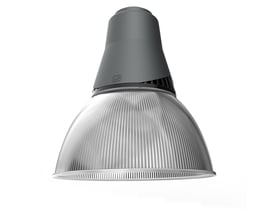 Ansell Lighting Deco HB1 PC pendel i mat grå med klar polycarbonat skærm, 40W, 4600lm, 3000K/4000K, IP20 DALI.