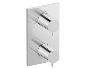 Damixa firkantet forplade til indbygningstermostat i krom med to greb og synlig temperaturindikator på 38 grader.