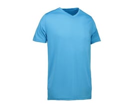 ID Identity T-shirt Yes i blå med V-hals til børn, fremstillet i svedtransporterende og hurtigttørrende materiale.