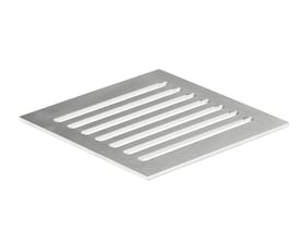 Unidrain ClassicLine rist til afløb i børstet rustfrit stål, 150 x 150 mm, med parallelt rilledesign.