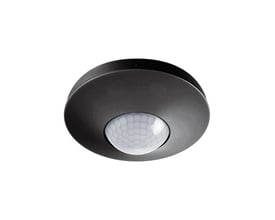 Sort, rund Esylux MD-C 360i/8 BK bevægelsessensor til loftmontering med hvid, facetteret sensorlinse.