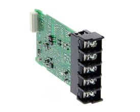 Omron E53-CNQBN2 optionsmodul med printplade og klemrække med fem skrueterminaler på hvid baggrund.
