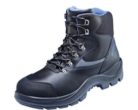 Atlas Big Size 735 ESD sikkerhedsstøvle i sort okseskind med blå detaljer og kraftig ydersål.