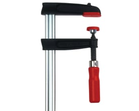 Bessey HITK skruetvinge, 1000/120 mm, vist fra en lidt anden vinkel med fokus på skinnen og grebet.