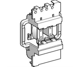 Schneider Electric TeSys D spole LX1D8, 380VAC til 115 og 150A kontaktorer, isoleret diagramvisning af komponenter.