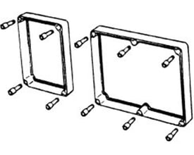 Illustration af Fibox SOLID EKUZR mellemrammer og løse skruer, der viser monteringsprincippet for serien.