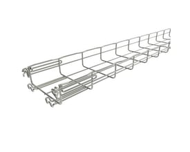 Detaljeret vinkel af Legrand Gitterbakke FC 54/150, der viser Fasclic+ samlingsmekanismen og 316L rustfri stålkonstruktion.