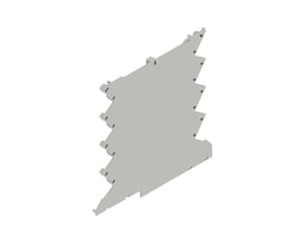 Weidmüller-sidepanel til modulært hus i agategrå plast, vist skråt med fremspringende monteringsclips.