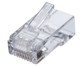 Ideal Industries Modular Plug Feed-Thru Kat.6 UTP stikket er transparent og har et IDEAL logo indgraveret på låseclipsen.