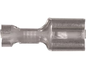 Elpress spademuffe, uisoleret, til 1,5-2,5mm² Cu-ledere og 6,3x0,8mm spadestik, vist fra siden.