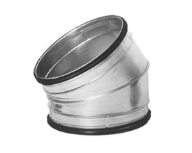 Galvaniseret stål bøjning fra Lindab Safe BFU, med 30 graders vinkel og 630 mm diameter, isoleret på hvid baggrund.