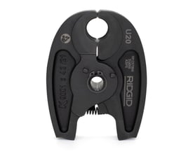 Detaljeret visning af Ridgid pressbakke U20, der viser U-system og mærket med 'U20' samt 'KSPS' foran en hvid baggrund.