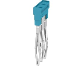 Weidmüller Laske ZQV 1.5N/3 BL, en blå 3-polet lask med PUSH IN teknologi og sølvfarvede terminaler på hvid baggrund.