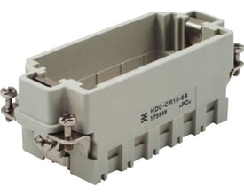 Weidmüller HDC industristik ramme størrelse 6, grå plast med metalclips og skruer, klar til 5 moduler.