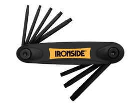 Ironside Torxnøglesæt TX9-40 i knivmodel med otte sorte Torx-nøgler foldet ud fra det sorte håndtag.