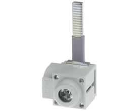 Siemens 5ST tilslutningsklemme til 25mm² ledninger med IP20, vist med metalstift og grå plastafdækning, klar til brug.