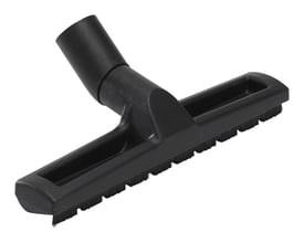 Sort plast gulvmundstykke med integreret børste, 300 mm bredde og 38 mm tilslutningsdiameter.