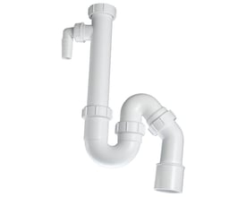Unico hvid plast vandlås til køkkenvask og vaskemaskine med 1½" x 50 mm tilslutning og slangestuds.
