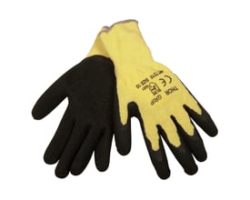 Boisen Safety stenhåndteringshandske, størrelse 11, med sort latexbelægning og gul manchet.