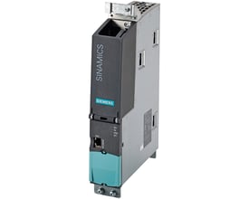 Siemens S120 styrekort CU320-2 PN med SINAMICS branding og LAN-port, vist med metalhus.