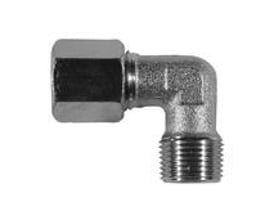 Stål vinkel union SO6092-06 med 1/4" udvendigt gevind og PN 400 trykklasse, set på hvid baggrund.