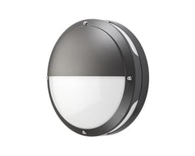 SG Armaturen Tardo 2000 væg armatur i grafitfarvet aluminium med halvafskærmning og opal hvid lysdiffuser.