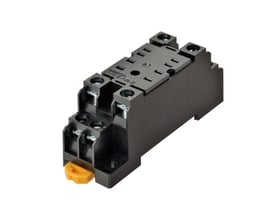 Omron Topnøgle PYFZ-08-E, 8-polet, sort, med gul udløser og skrueklemmer til DIN-skinne montering.