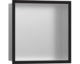 Hansgrohe XtraStoris Individual vægniche 300x300x100mm i matsort rustfrit stål med børstet inderside.