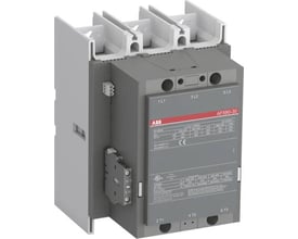 ABB AF580-30-11-68 kontaktor med AC/DC-styring i grå plast, vist fra venstre med mærketekst og datatabel.