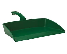 Vikan fejebakke i grøn plast, 330 mm bred, med ergonomisk håndtag og bred kant til effektiv opsamling.