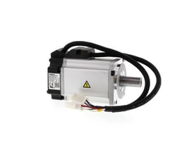 Omron G-serien/SmartStep 2 AC servomotor 400W, 200VAC, med kabel og stik. Hvid baggrund.