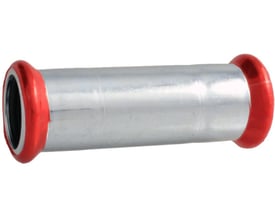 Unico skydemuffe i forzinket stål til 28mm rør, med synlige røde EPDM O-ringe for indikering af presning.