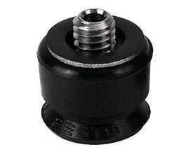 Festo vakuumsuger ESS-10-SN med 10mm sugekopdiameter og gevindtilslutning i sort gummi på hvid baggrund.