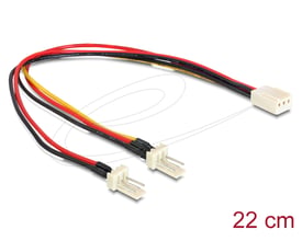 DeLock internt computerstrømkabel på 22 cm med ét 3-pin Molex-hunstik og to 3-pin Molex-hanstik til blæsere.