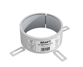 GRAFT® FR-rørmanchet Ø75/50 mm med åben, rund form, indvendig belægning og flade monteringsører.