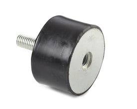 Detaljebillede af vibrationsdæmper type B, med M8 gevind og elforzinket bundplade.