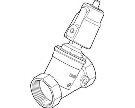 Festo VZXF-L-M22C-M-B-G2-430-H3B1-50-3 pneumatisk skråsædeventil i sort tegning med detaljeret udseende.