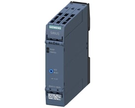Siemens Sirius 3RN2 termistorrelæ med 2 CO kontakter, 24V AC/DC og fjederklemmer, vist på hvid baggrund.