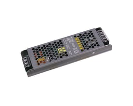 V-TAC 200 W slim strømforsyning til LED-strips med perforeret metalhus og synlige tilslutninger.