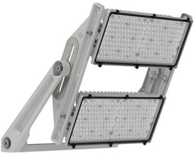 LEDVANCE Floodlight Max LED-projektør i gråt aluminium med to rektangulære lysmoduler og justerbart beslag.