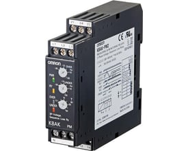 Omron K8AK-PM2 fasefølgerelæ med skrueforbindelser og 2 CO kontakter, bredde 22,5 mm, til 220-480V AC 3-fasede systemer.