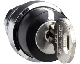 Schneider Electric nøglegreb N:455-45 GR F/K1-K2 med nøgle indsat, viser metal og sort front i nærbillede.