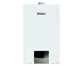 Frontbillede af Vaillant ecoTEC exclusive VC 20CS/1-7 I gaskedel, hvid med tydelig 'Green iQ' og 'ecotec exclusive' mærkning på frontpanelet.