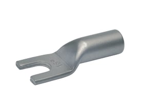 Klauke gaffelformet rørkabelsko til 10 mm² kabel med M5 bolt, fremstillet af nikkelbelagt materiale.