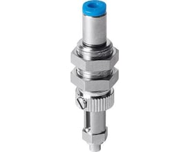 Festo ESH-HCL-1-QS holder til vakuumsuger med en blå top, metalhus og to sekskantmøtrikker til fastgørelse.