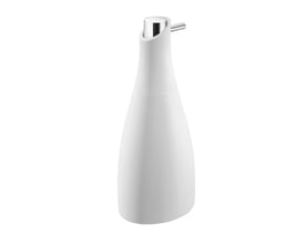 Cosmic Saku sæbedispenser på 300 ml i hvid med mat overflade og blank metalpumpe, set forfra.