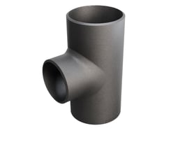 Tee-stykke i P235GH stål med dimensionerne 76,1/2,9 x 60,3/2,9 mm, overholder DIN 2615/EN 10253-2 standard.