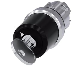 Siemens nøgleafbryder C, 22mm rund metal, skinnende front med en nøgle indsat i låsen, med SSG10 låsenummer.